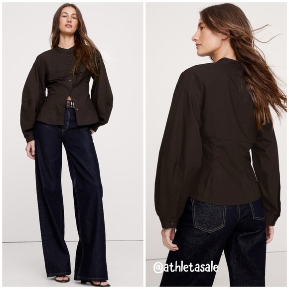 Banana Republic Tops - NWT Banana Republic Cotton Poplin Balloon-Sleeve Shirt | Ganache Brown